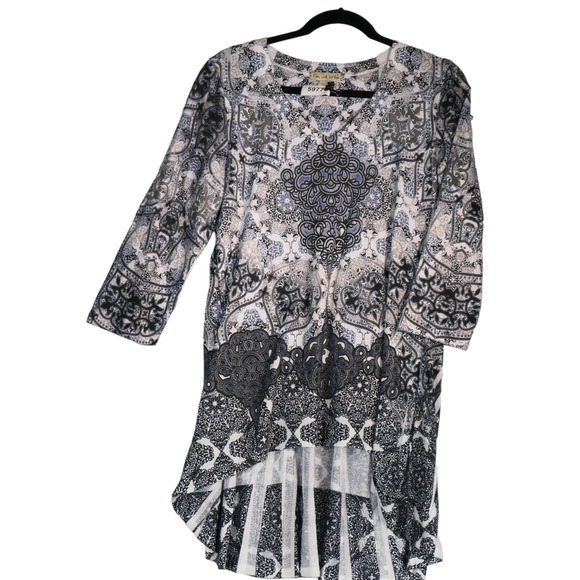 Live Let Live Knit Tunic Top Womens Large Blue Rhinestones Shimmer Bling Boho - Picture 1 of 8